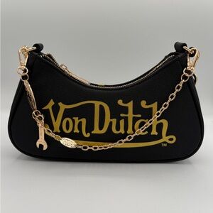 Von Dutch Black Shoulder Bag with Gold Chain